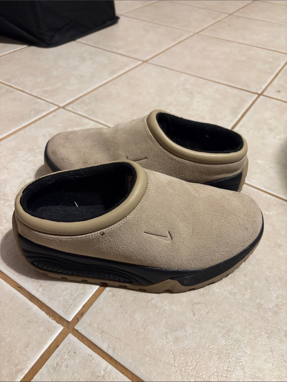 Nike ACG Beige Suede Slip-On Clogs with Black Sole